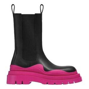 Bottega Veneta Black and Pink Combat Boots with Chunky Sole